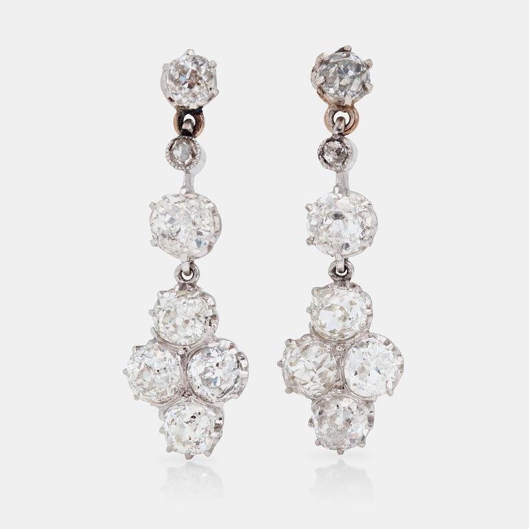 A pair of old-cut diamond earrings, total carat weight circa 4.00cts.