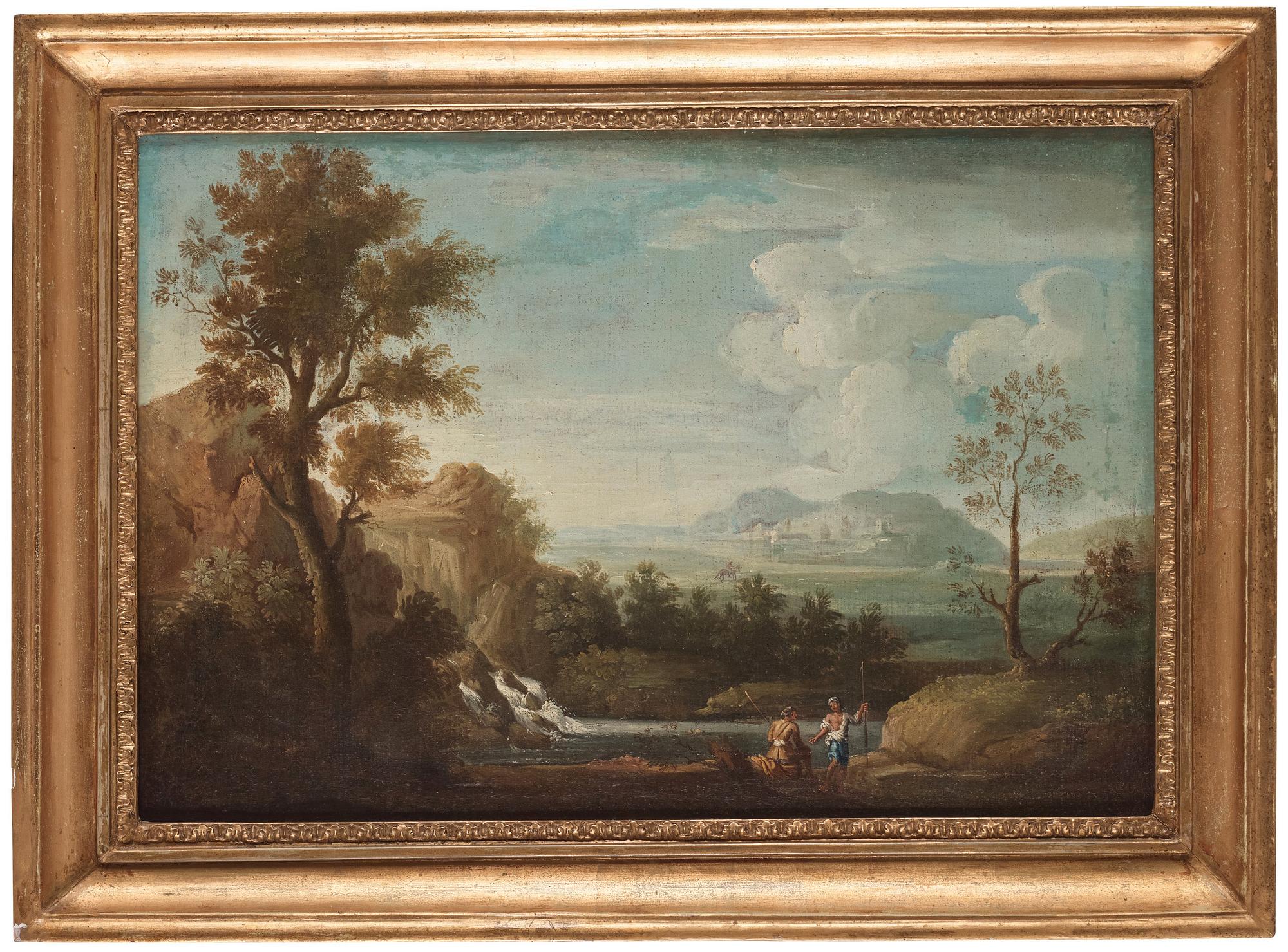 Claude Lorrain Hans art, Vidsträckt landskap med rastande figurer.