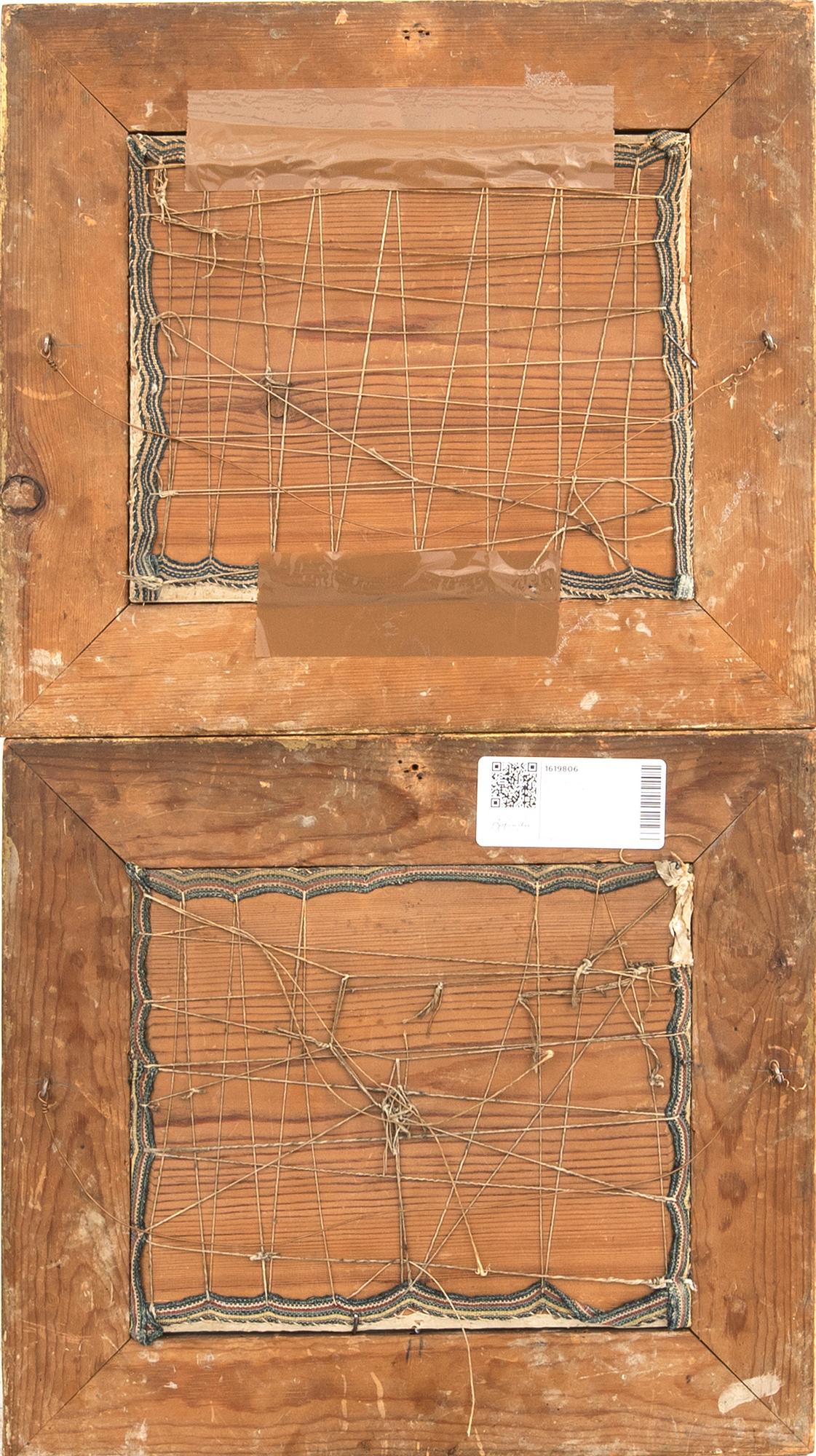Embroidered pictures a pair of late Gustavian early 19th century.