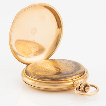 Omega, pocket watch, 18K gold, hunter case, 52.5 mm.
