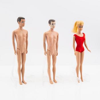 Barbie och Ken, dockor 3 st. samt kläder, vintage, "Swirl Ponytail Barbie" Mattel 1964.