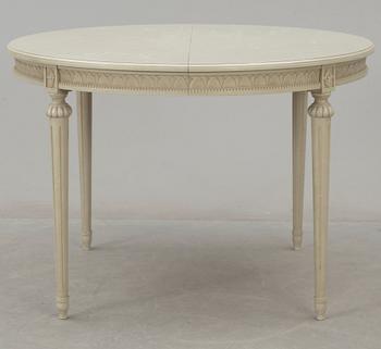 MATSALSGRUPP, fyra stolar samt bord. Gustaviansk stil 1900-tal.
