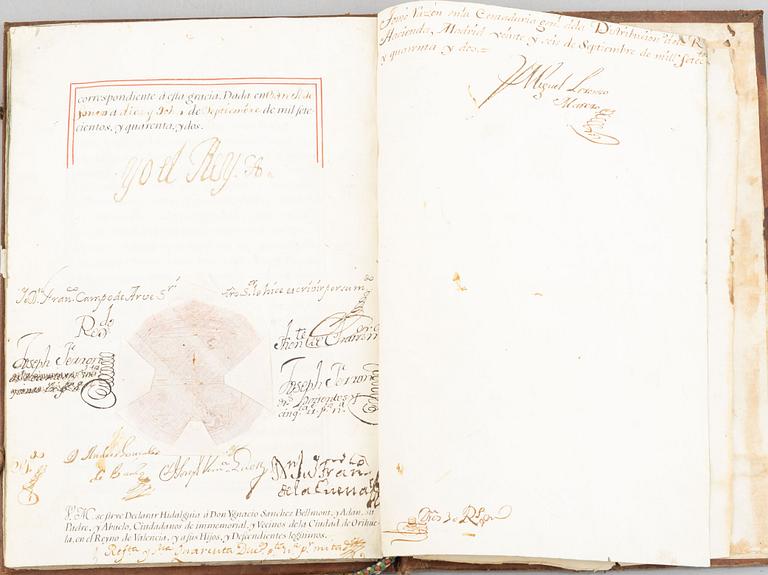 Spanish patent of nobility for the family Sanchez del Bellmont, issued 1742.