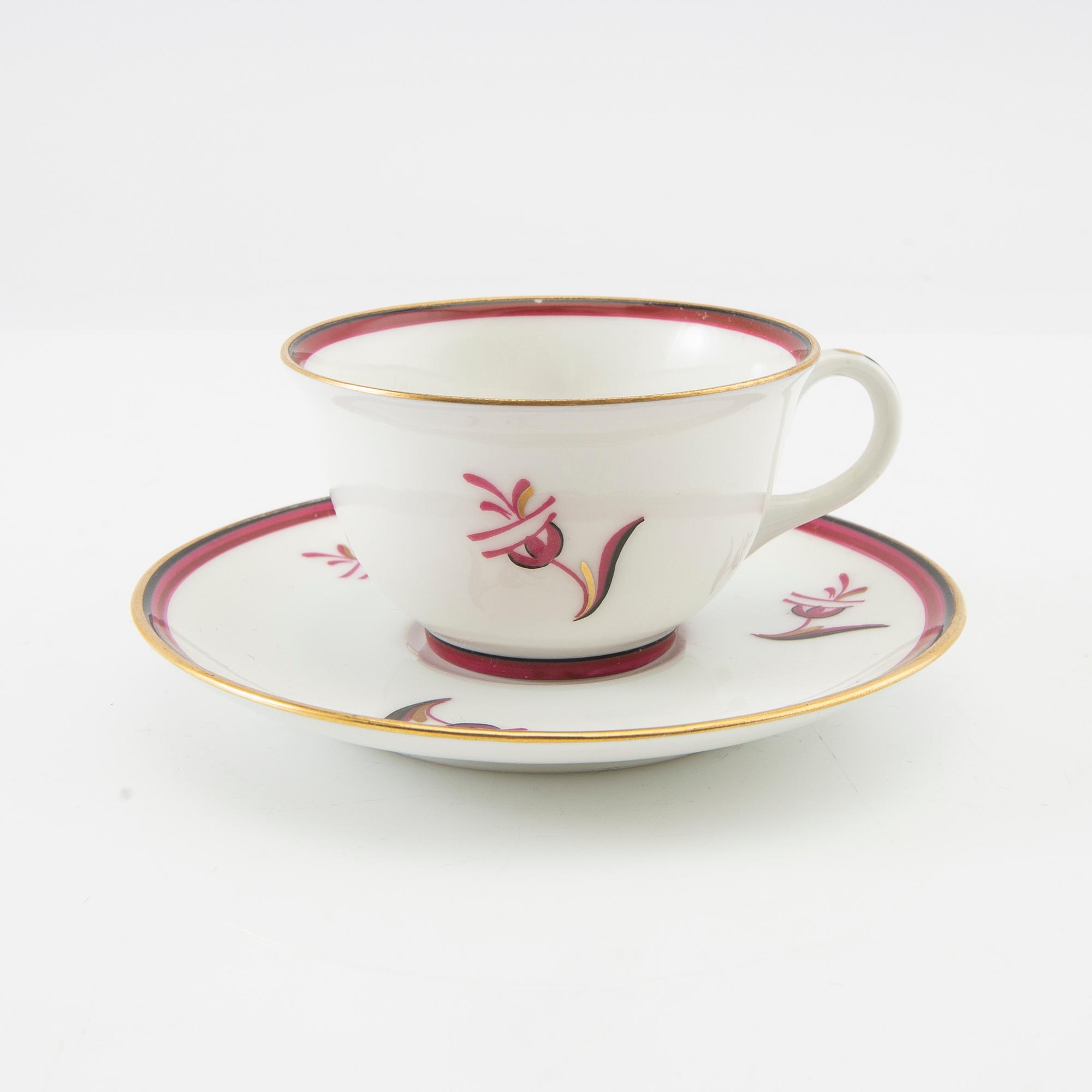 Einar Forseth, copper with plate and saucers 4 dlr "Diana" Lidköping porcelain.