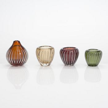 Kaj Franck, konstglas, 4 st, "Kaisla", signerade K. Franck, Nuutajärvi Notsjö, 1950-tal.