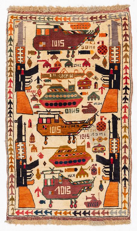 Carpet, oriental, known as War Rug, 1980s-90s.