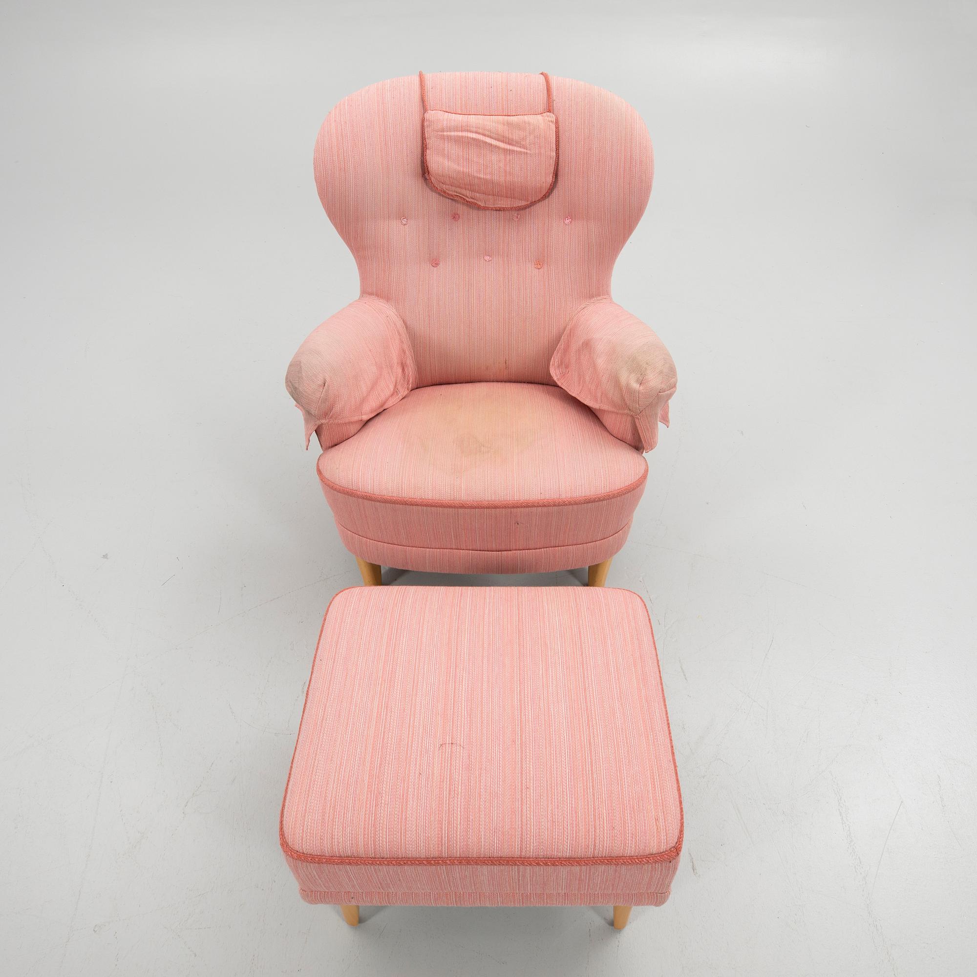Carl Malmsten, Armchair with footstool, "The Giant Toad", second half of the 20th century.