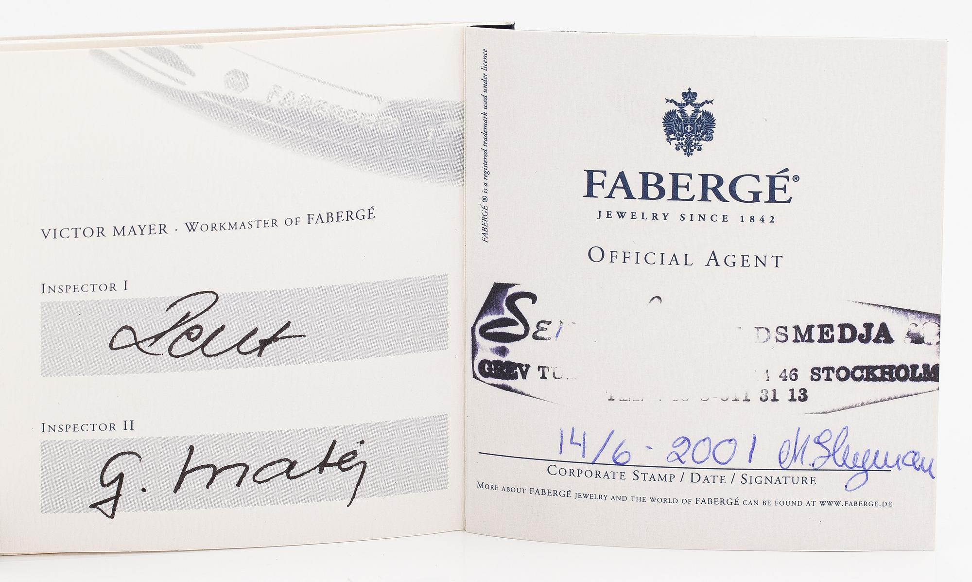 Fabergé, An 18K white gold ring with enamel and diamonds ca. 0.04 ct in total. Victor Mayer.