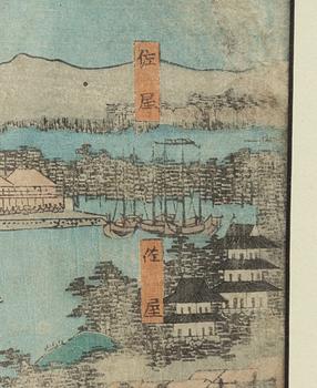 Utagawa Yoshitora, Hamnbild ur serien "Famous places on the Tokaido Road".