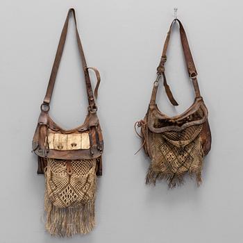 TWO LEATHER HUNTING BAGS, 19th/20th century.