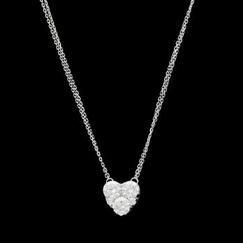 293. PENDANT, heart shaped, three brilliant cut diamonds and two smaller, tot. app 1.80 cts.