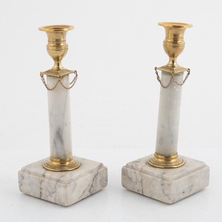 A pair of late Gustavian candlesticks, circa 1800.