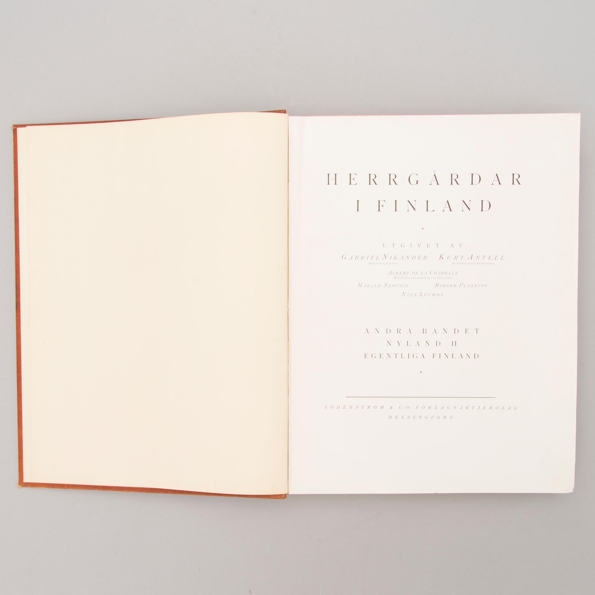 A three-volume book set about mansions in Finland "Herrgårdar i Finland", Helsinki 1928-29.
