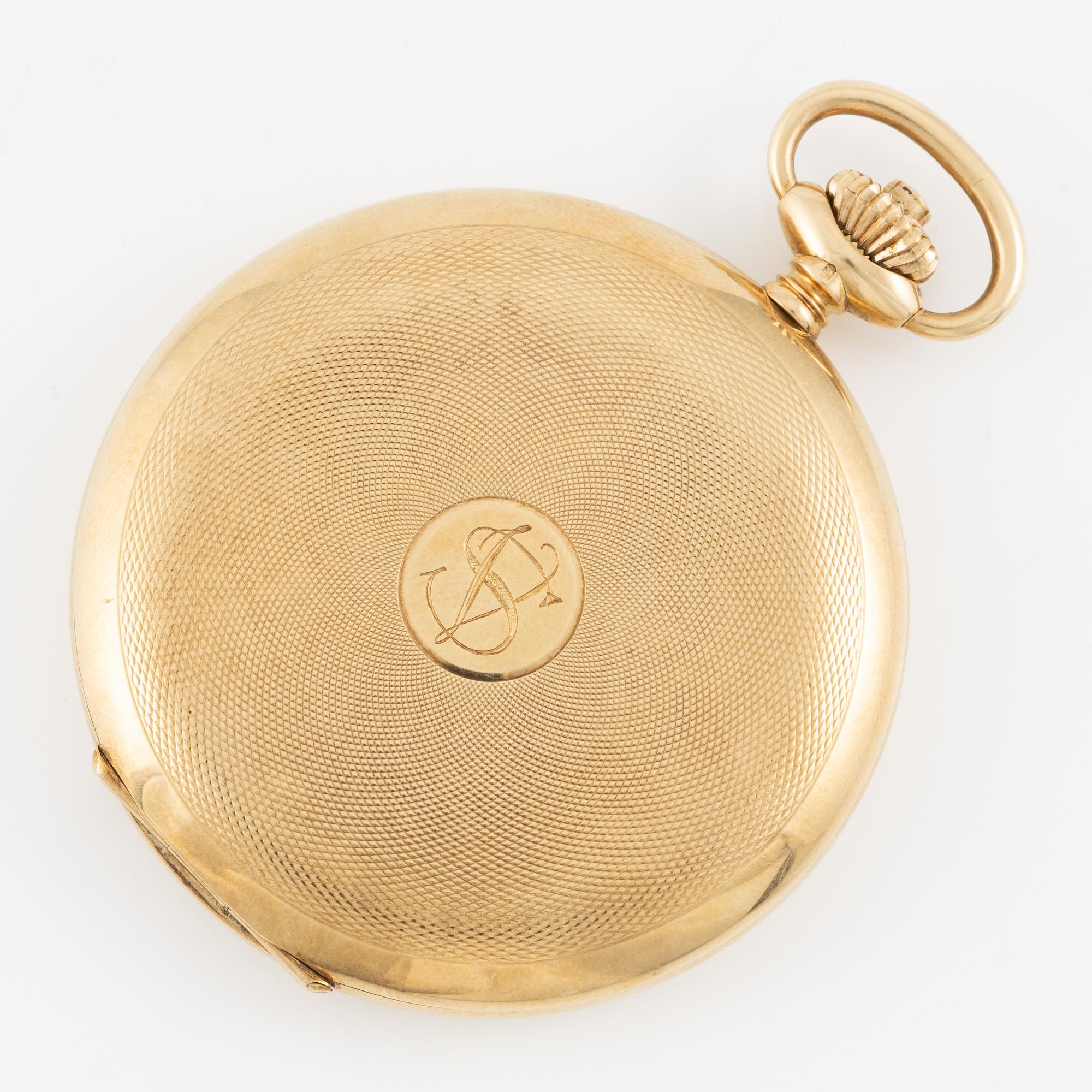 Pocket watch, hunter, 14K gold, Alpina, 51 mm.
