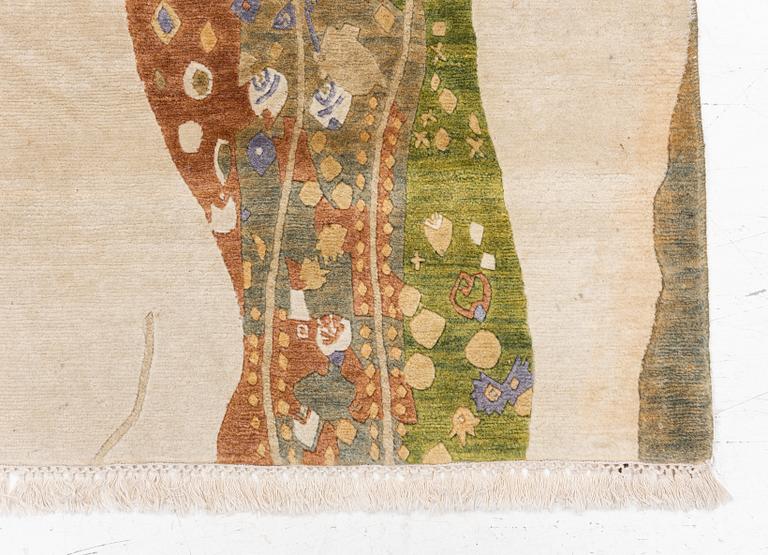 Gustav Klimt, after, a tufted rug, 'Wasserschlangen II', c. 164 x 81 cm.