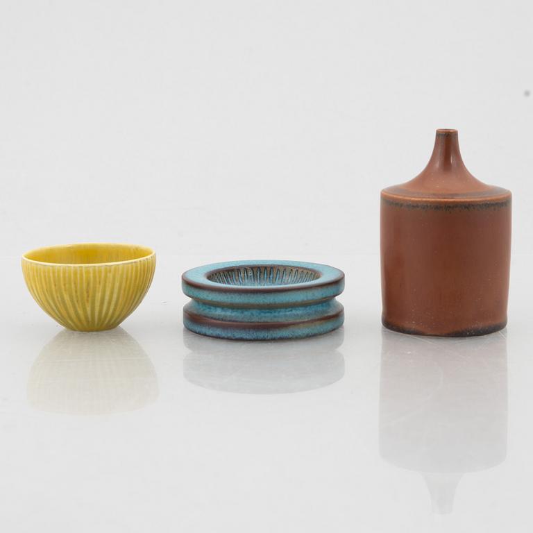 Stig Lindberg, three stoneware miniatures, Gustavsberg Studio.