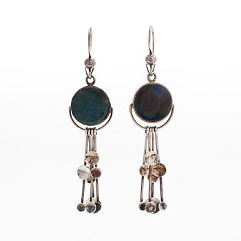 Jorma Laine, earrings, cabochon cut spectrolites, silver.
