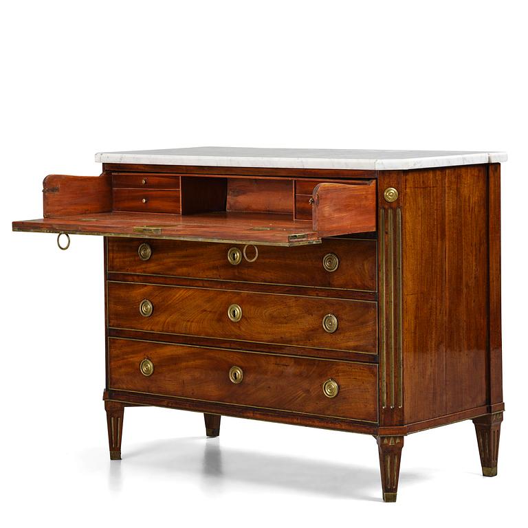 A late Gustavian mahogany commode, Stockholm, late 18th century.