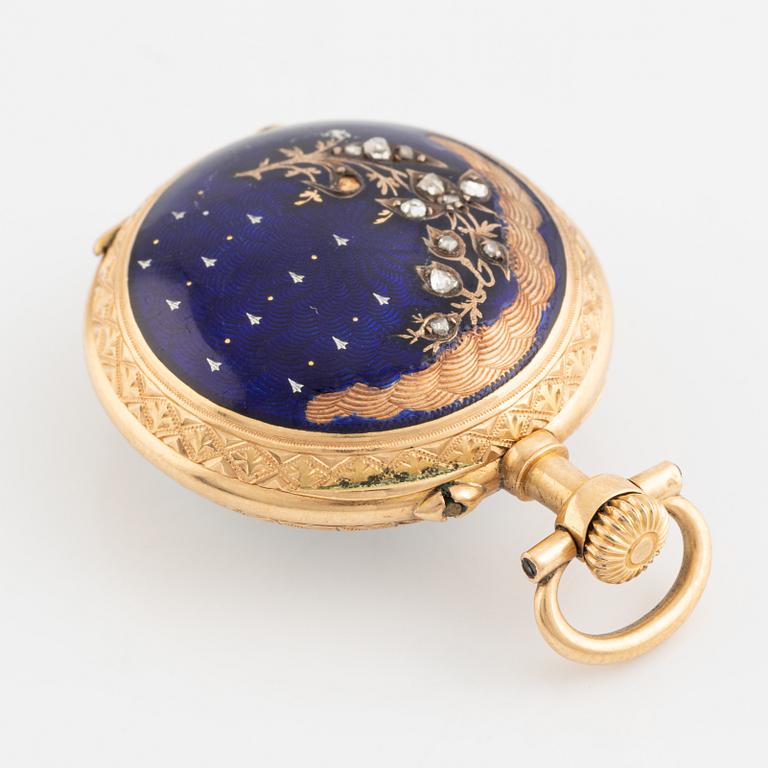 Ladie´s pocket watch, with enamel and diamonds, 27 mm.