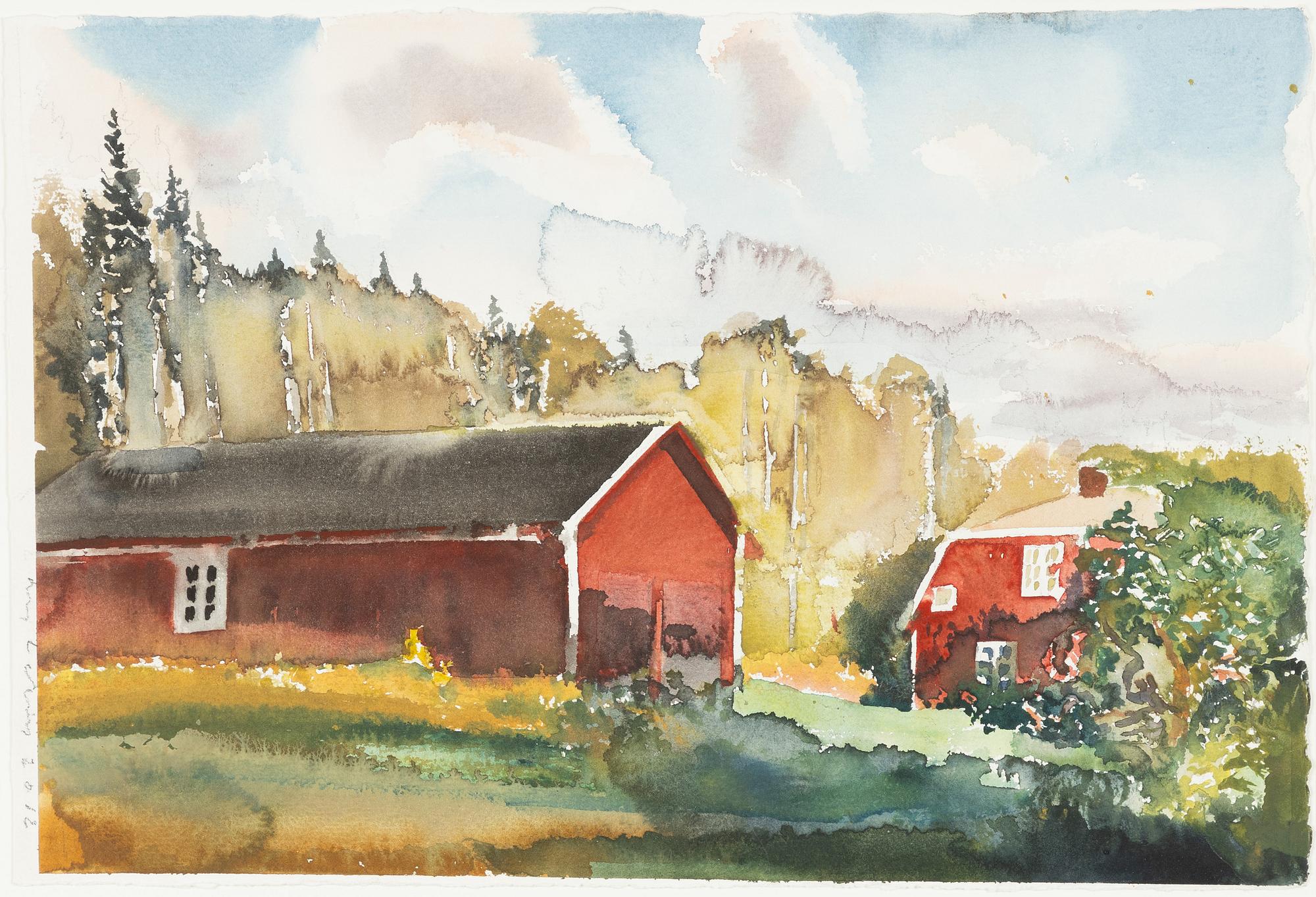 Lars Lerin, Summer landscape with red houses.