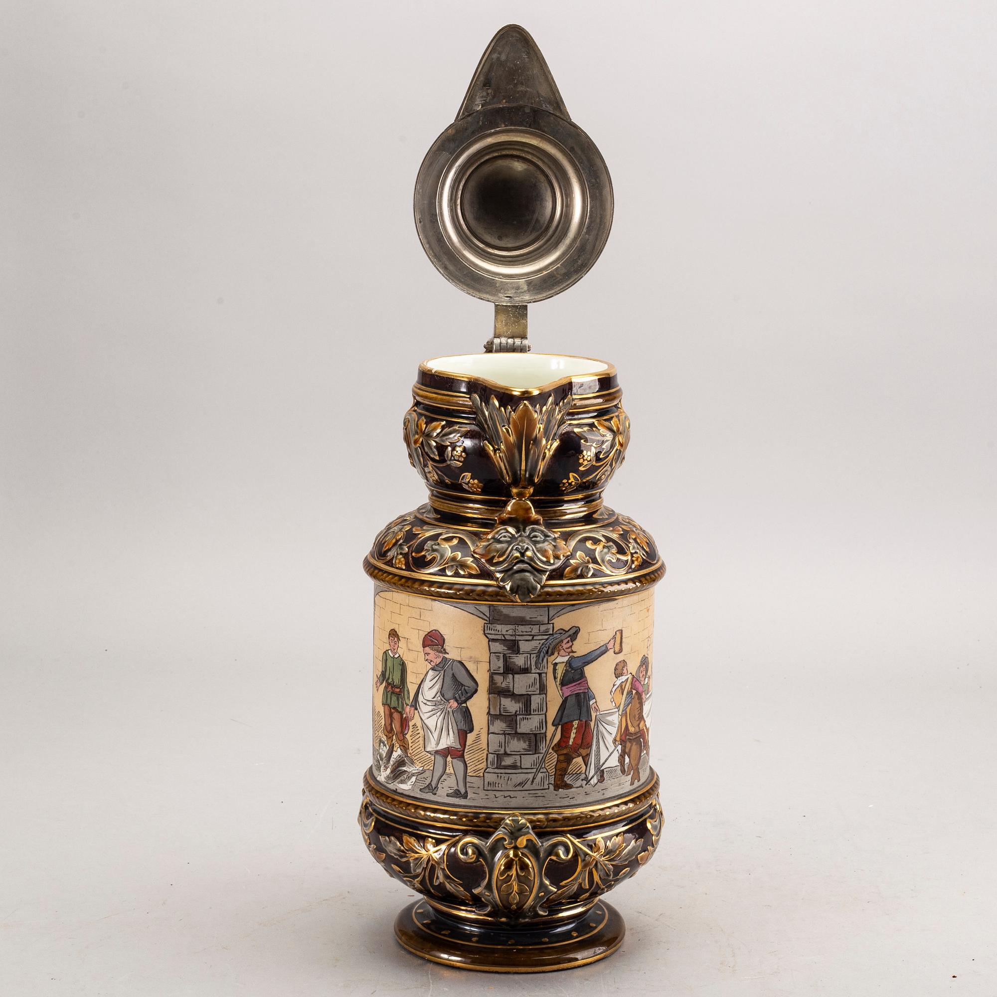 A Rörstrand majolica jug around 1900.