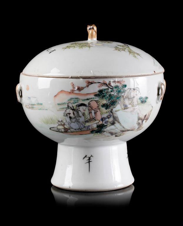 SKÅLAR med LOCK, 2 st, porslin, Kwang Hsu, Kina, 1800-talets andra hälft.