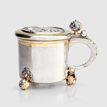 A Swedish parcel-gilt silver tankard, mark of Erik Månsson Schmidt, Stockholm (active 1675-1686).