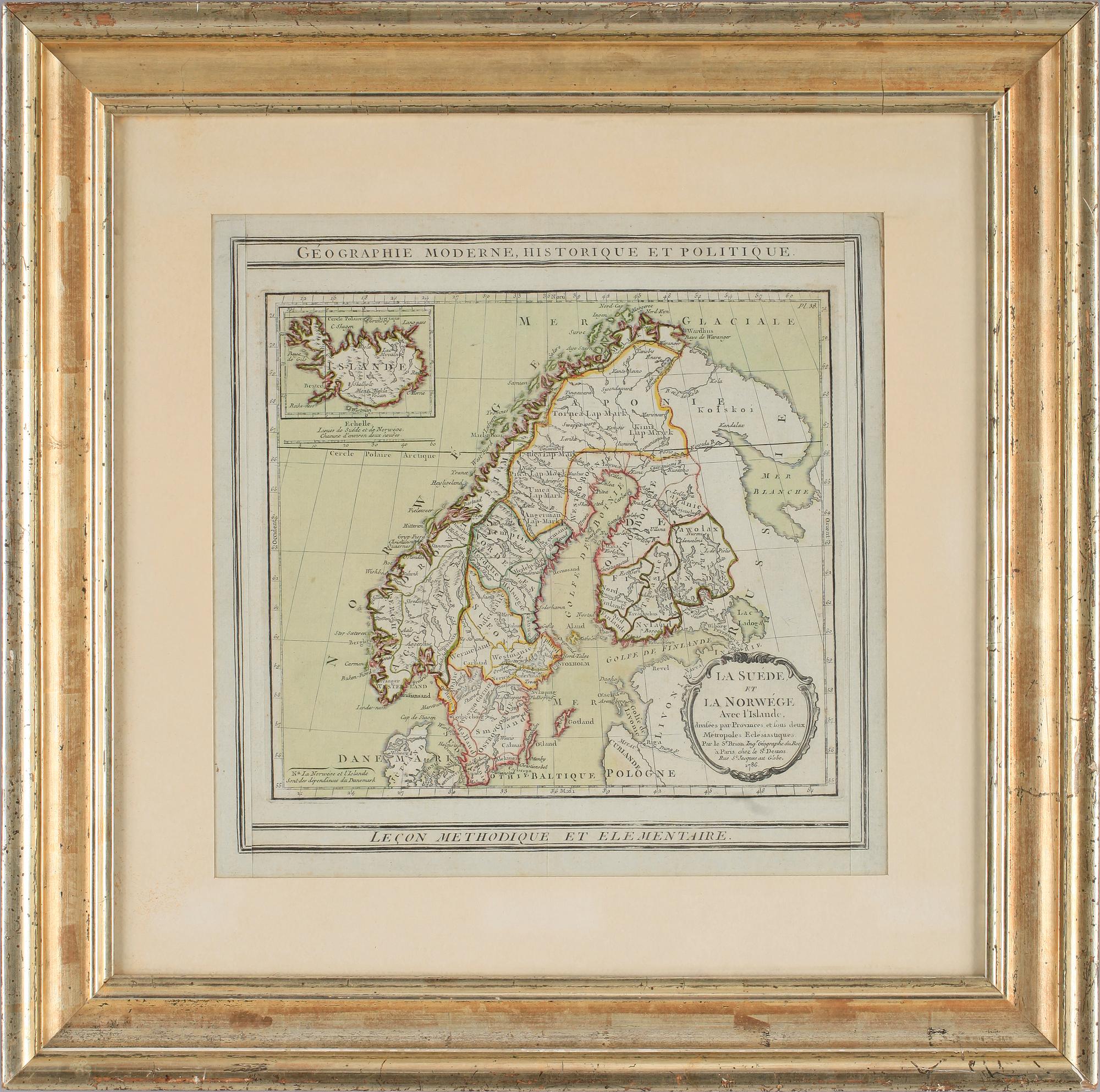 KARTA, gravyr, delvis kolorerad, Frankrike, dat. 1786.