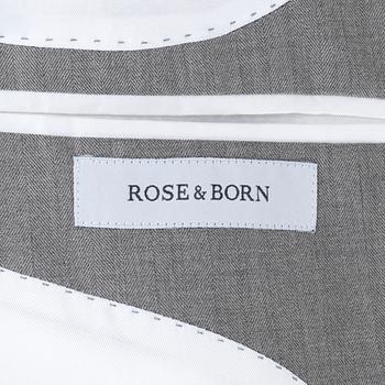 ROSE & BORN, a grey herringbone cotton suit consisting of jacket and pants. Size 54.