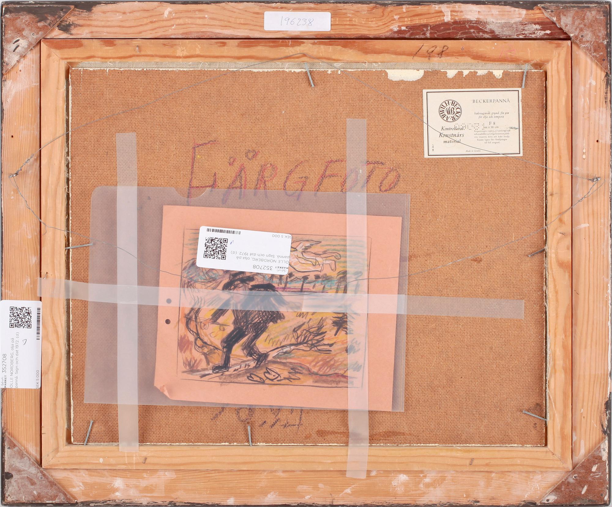 OLLE NORDBERG, olja på pannå. Sign och dat 1972.