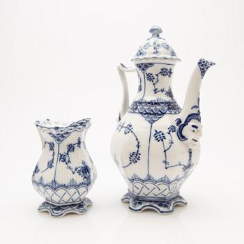 Coffee pot and cream jug, porcelain, "Musselmalet helblond", model 1030 and 1032, Royal Copenhagen, Denmark.