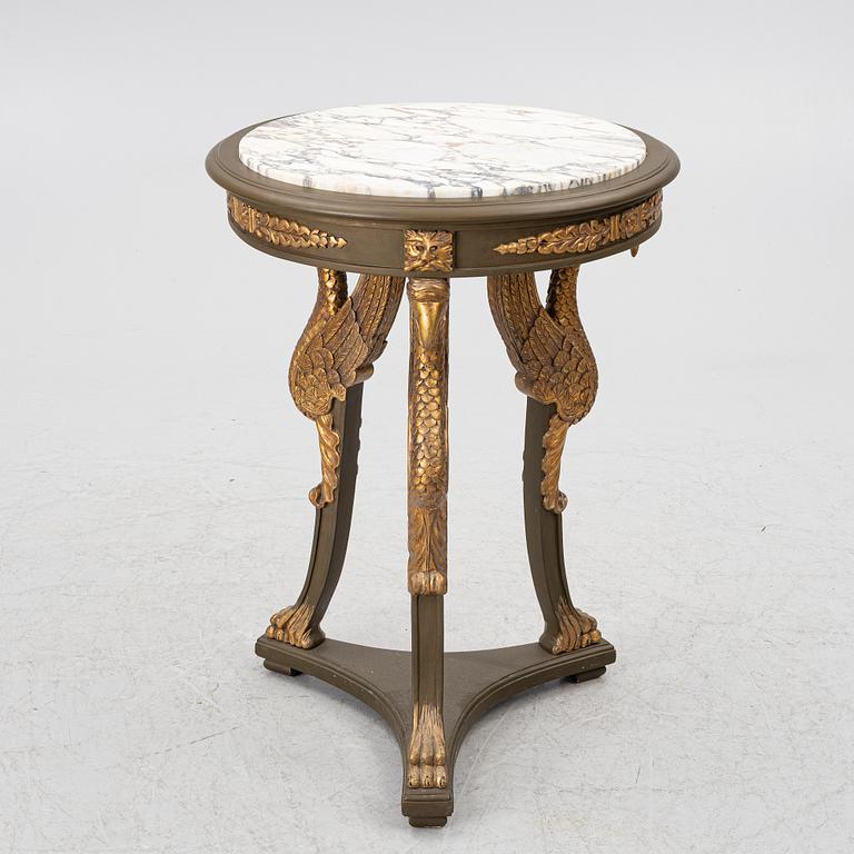 A pair of Empire-style armchairs with an end table, second half of the 20th century.