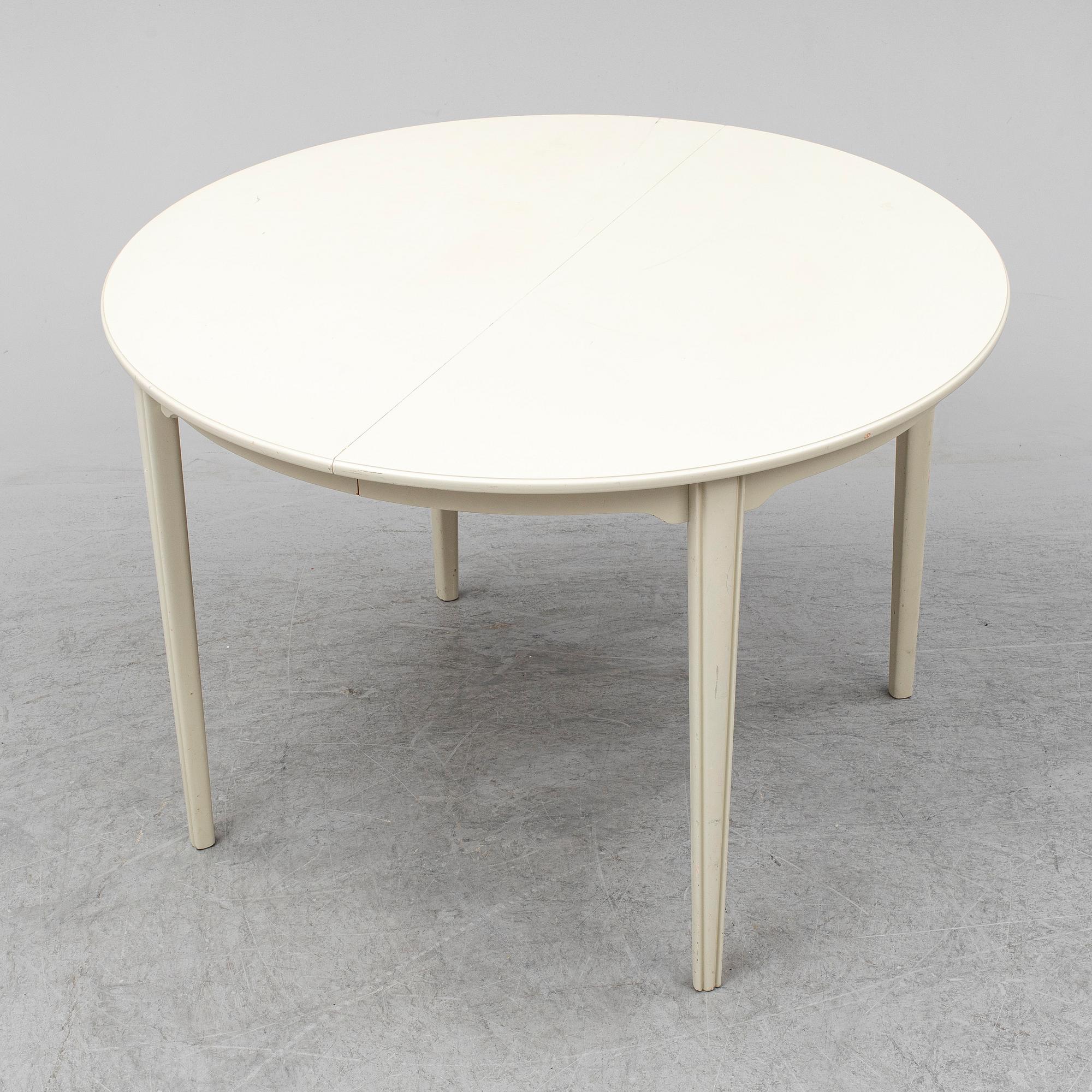 CARL MALMSTEN, matgrupp, 7 delar, 6 stolar samt bord. Två iläggskivor medföljer.