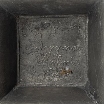 A pair of late Gustavian pewter candlesticks, mark of Magnus Bergman, Malmö 1809.