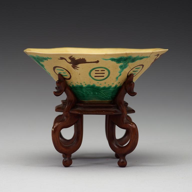 A yellow, green and aubergine glazed bisquit bowl, Qing dynasty, 18th Century.