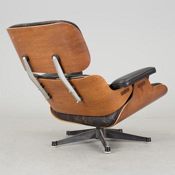 An easy chair and ottoman by Charles & Ray Eames, Herman Miller, USA, produced with licence by Hille, London.