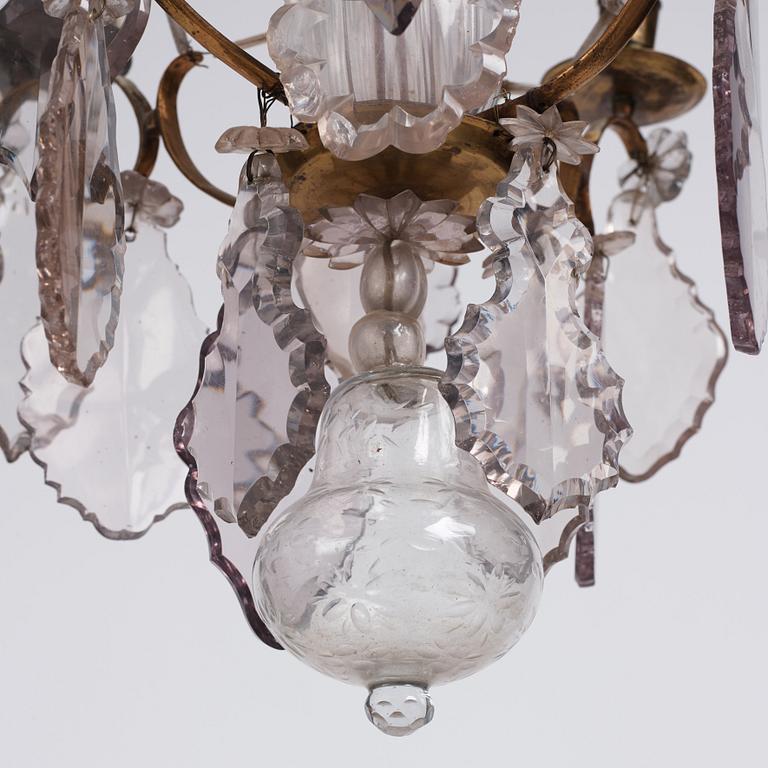 A Swedish Rococo four-light chandelier, 18th century.