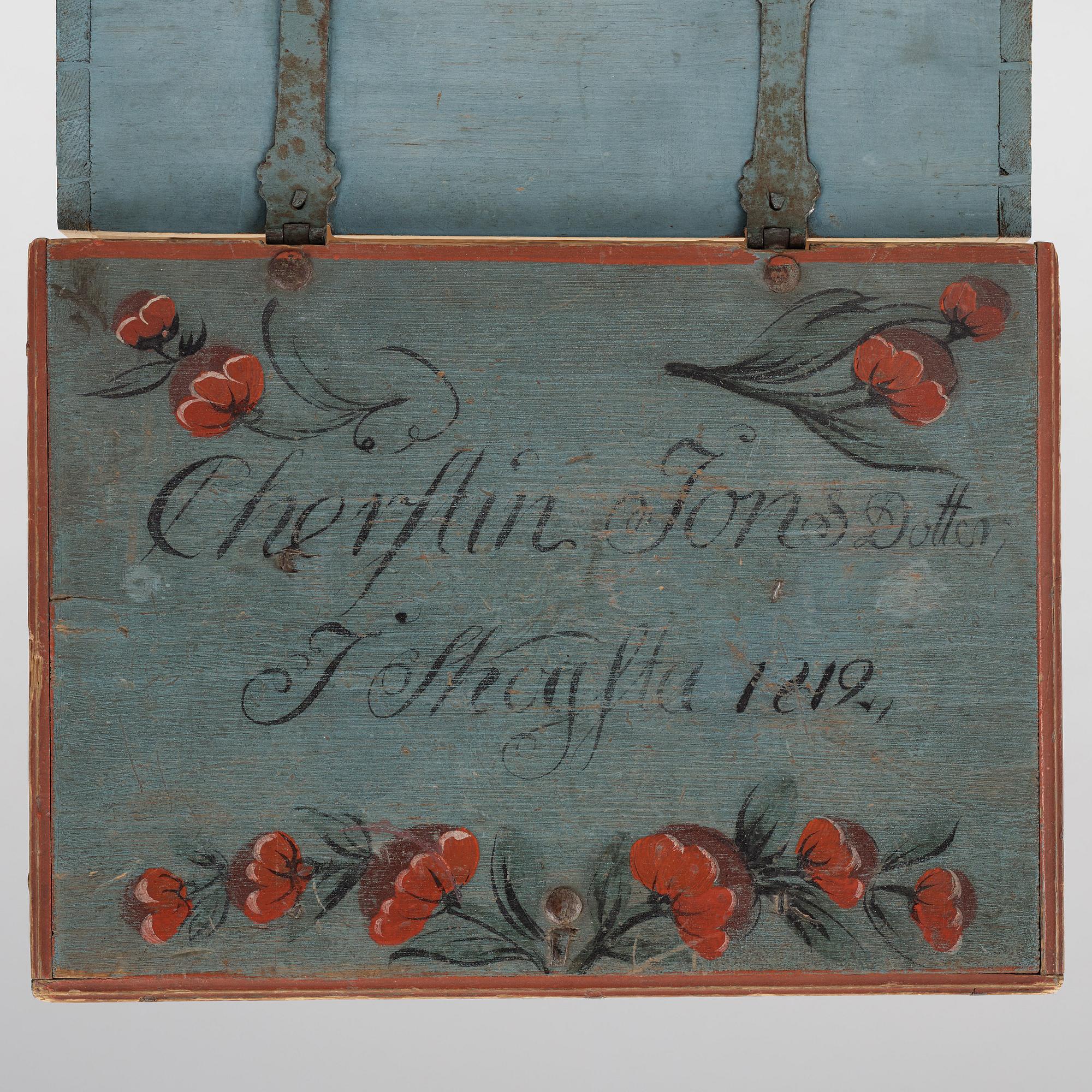 a painted swedish wooden box dated 1812.