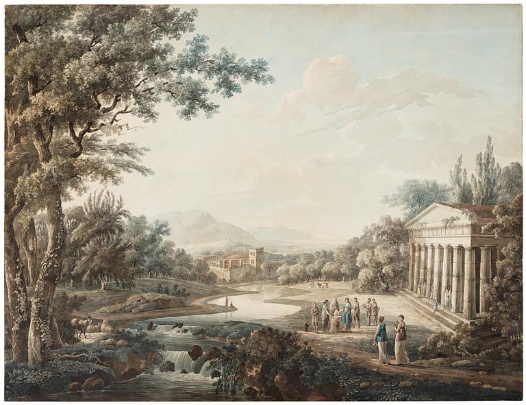 Jean Victor Bertin Hans krets, Landskap med antik offerscen utanför ett tempel.