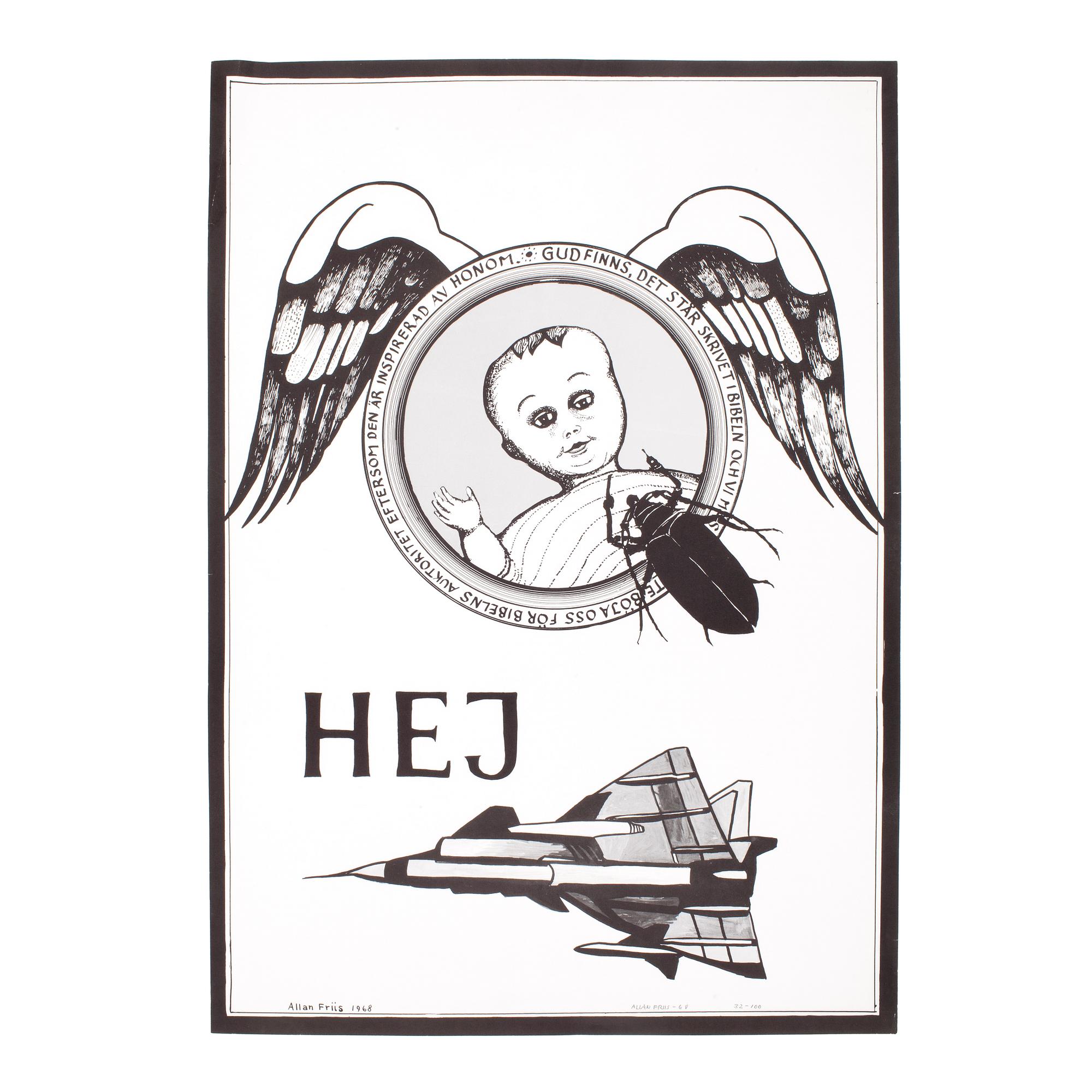 ALLAN FRIIS, affisch, offset, "Hej", signerad och daterad 1968, numr 32/100.