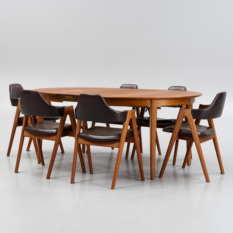 Dining set, 6 "Compass" chairs by Kai Kristiansen, Denmark, and 1 dining table with 4 extension leaves, 1960s.