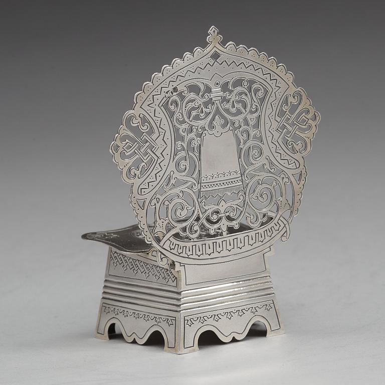 A Russian 19th century parcel-gilt salt-chair, unidentified makers mark, Moscow 1891.