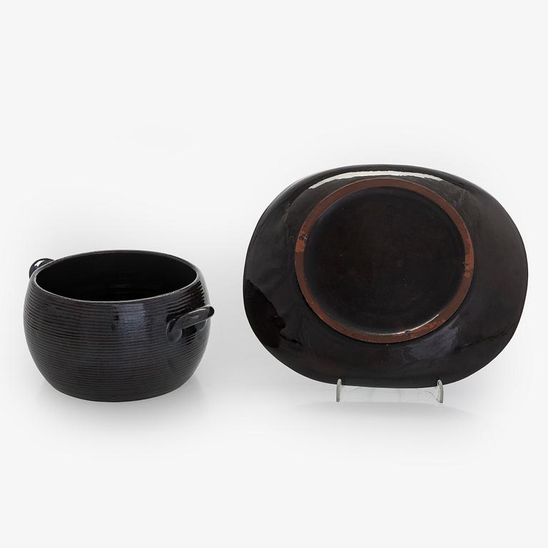 Marita Lybeck, A redclay bowl and plate, signed ML.