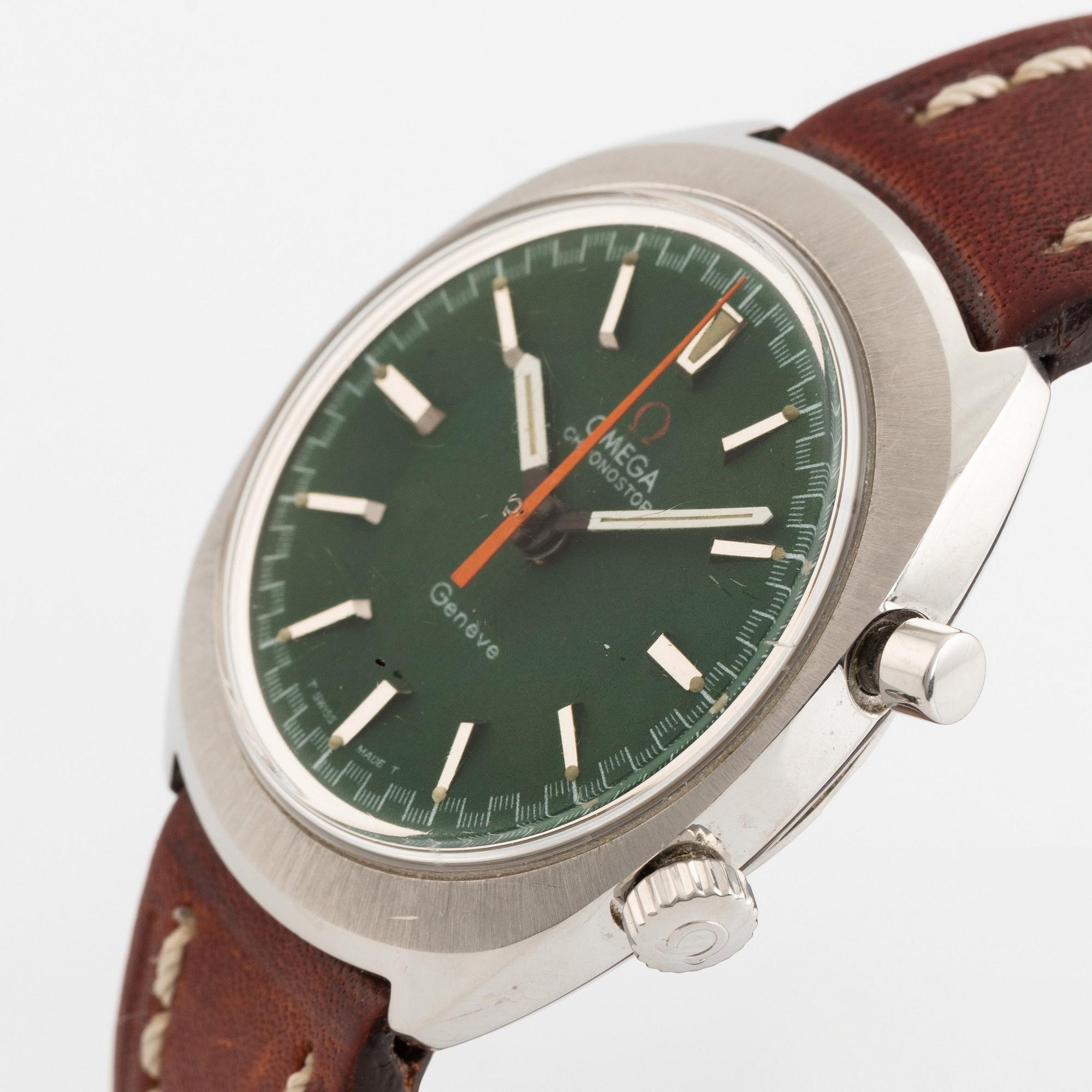 Omega, Genève, Chronostop, "Green Dial", kronograf, ca 1968.