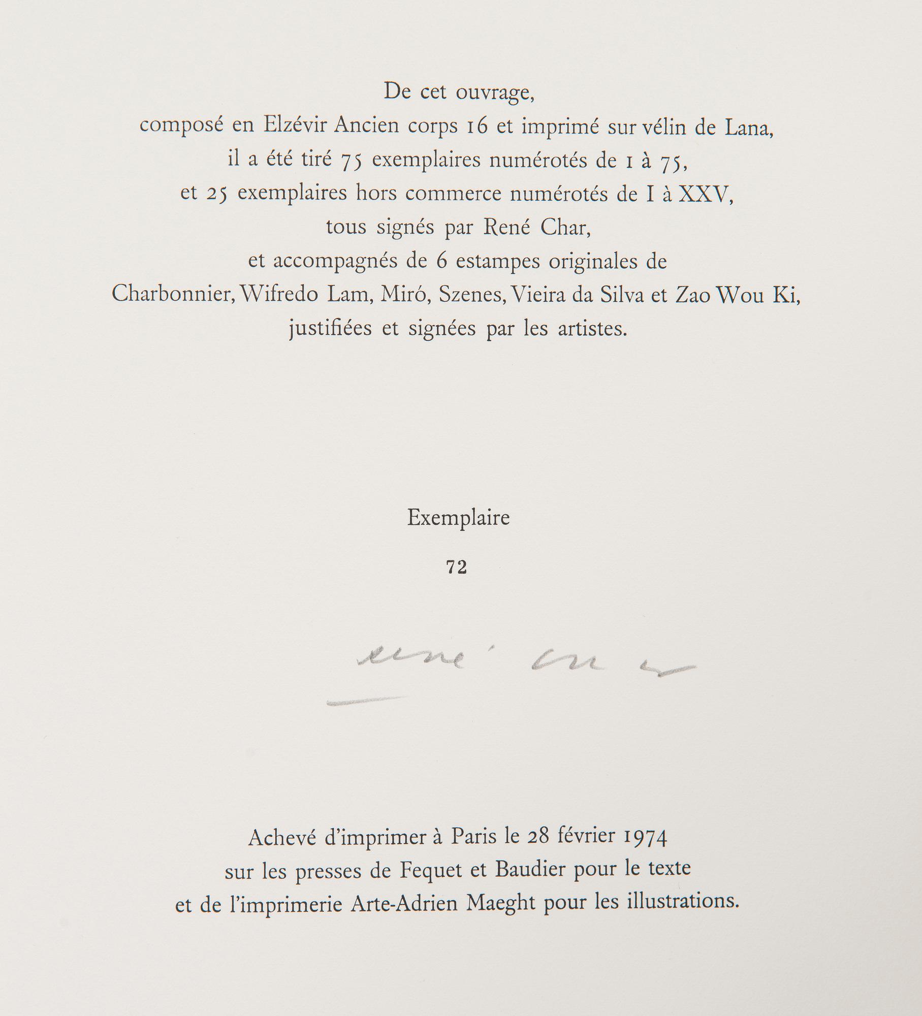 Grafikmapp, René Char, "Le monde de l'art n'est pas le monde du pardon".