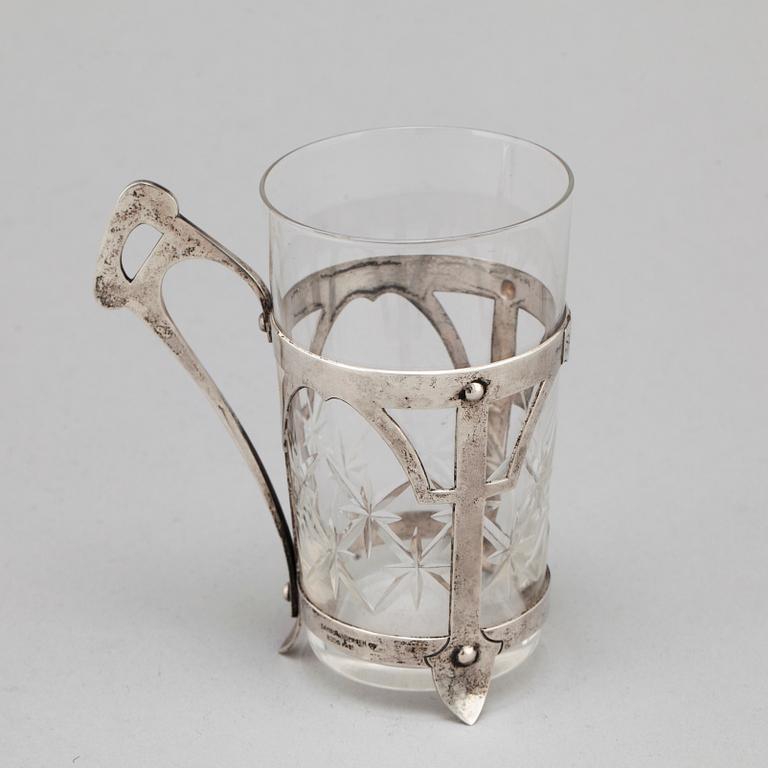 DAVID ANDERSEN, teglas, silver, Oslo omkring 1900, jugend.