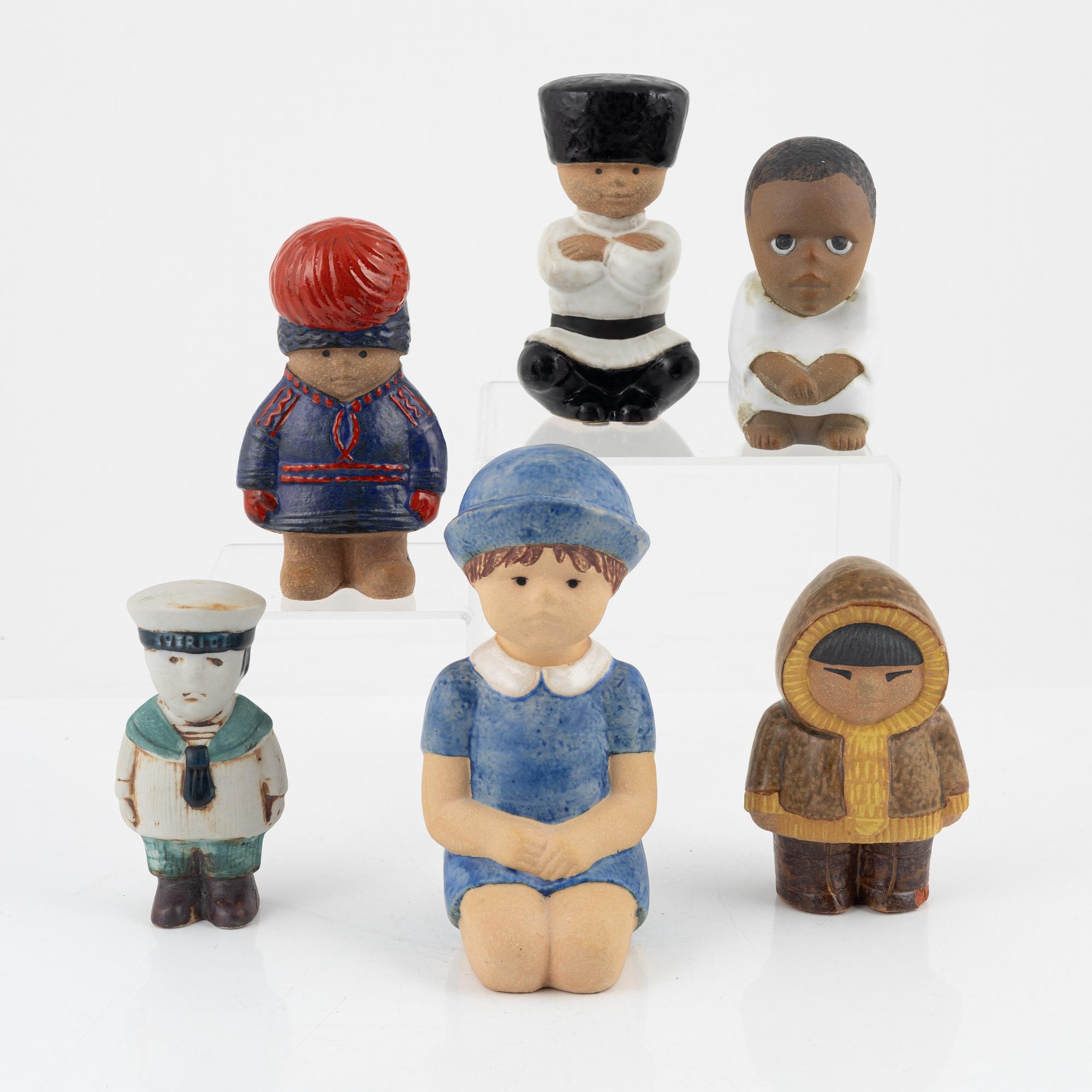 Lisa Larson, six stoneware figurines, Gustavsberg, Sweden.