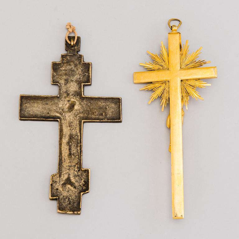 TWO CROSSES, bronze, Russia 18th and Central Europe 19th century.