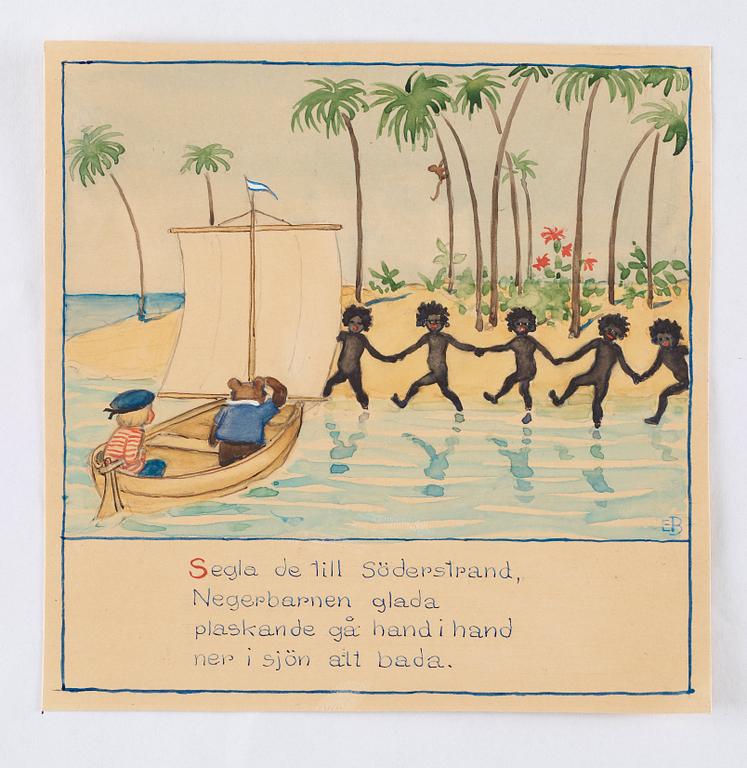 Elsa Beskow, "Lillebrors segelfärd. Bilderbok av Elsa Beskow. Med musik av Alice Tegnér".