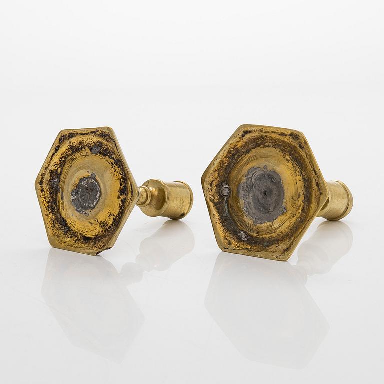 A pair of candle holders, so-called taper sticks, Flanders/Spain, late 17th century.